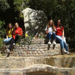 El Equipo del Diario Die Realität, en la tumba de Gabriela Mistral, en Montegrande. Esculpida en la piedra: GABRIELA MISTRAL PREMIO NOBEL 1945 "LO QUE EL ALMA HACE POR EL CUERPO ES LO QUE EL ARTISTA HACE POR SU PUEBLO"